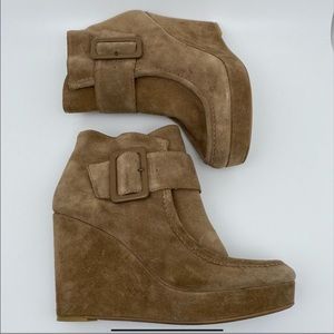 Nine West Back Track Suede Wedge Heel Booties Shoe sz 9